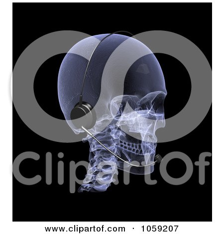 Royalty-Free CGI Clip Art Illustration of a 3d Xray Skull Wearing A Headset by Michael Schmeling