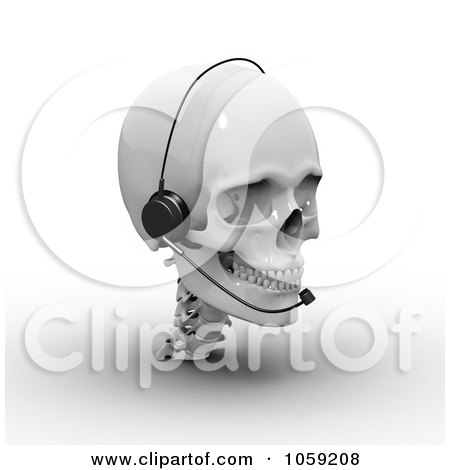 Royalty-Free CGI Clip Art Illustration of a 3d White Skull Wearing A Headset by Michael Schmeling