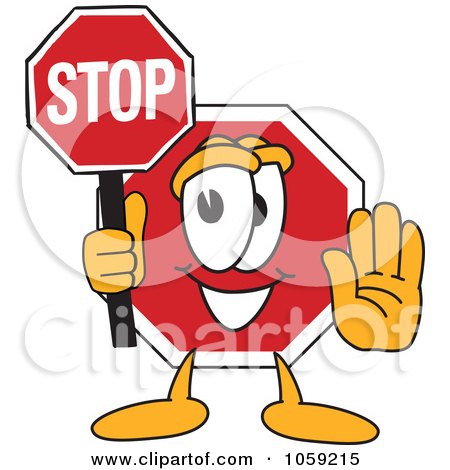 Royalty-Free Vector Clip Art Illustration of a Stop Sign Character Holding A Sign by Mascot Junction