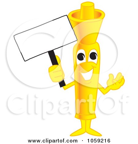 Royalty-Free Vector Clip Art Illustration of a Yellow Highlighter Character Holding A Blank Sign by Mascot Junction