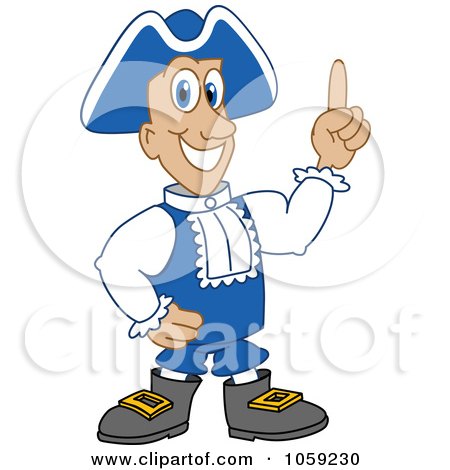 Royalty-Free Vector Clip Art Illustration of a Patriot Pointing Upwards by Mascot Junction