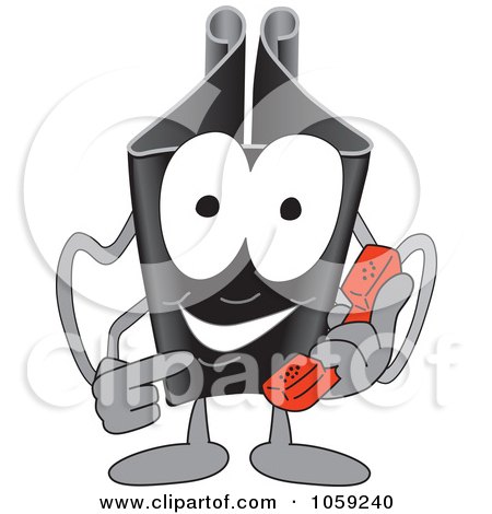 Royalty-Free Vector Clip Art Illustration of a Binder Clip Character Using A Phone by Mascot Junction