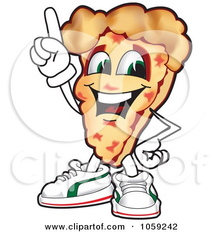 Royalty-Free Vector Clip Art Illustration of a Pizza Character Pointing Up by Mascot Junction