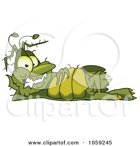Royalty-Free Vector Clip Art Illustration of a Gross Green Bug Character Relaxing by Mascot Junction