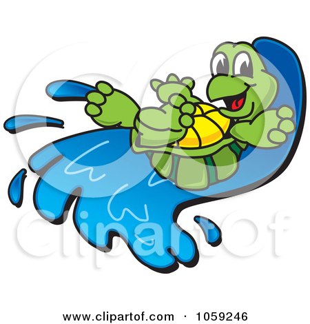 Royalty-Free Vector Clip Art Illustration of a Happy Tortoise On A Water Slide by Mascot Junction
