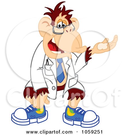 Royalty-Free Vector Clip Art Illustration of a Chimp Scientist Gesturing by Mascot Junction