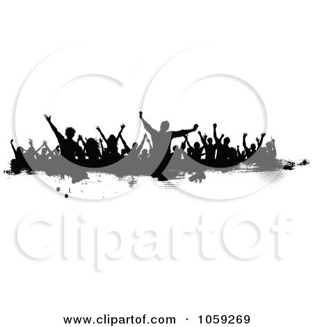 Royalty-Free Vector Clip Art Illustration of a Grungy Black And White Border Of Silhouetted Dancers - 1 by KJ Pargeter