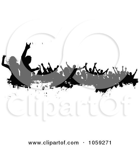 Royalty-Free Vector Clip Art Illustration of a Grungy Black And White Border Of Silhouetted Dancers - 2 by KJ Pargeter