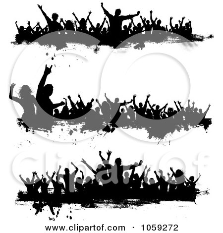 Royalty-Free Vector Clip Art Illustration of a Digital Collage Of Grungy Black And White Borders Of Silhouetted Dancers by KJ Pargeter