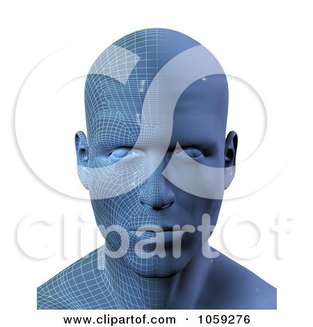 Royalty-Free Clip Art Illustration of a 3d Blue Wire Frame Virtual Male Face by KJ Pargeter