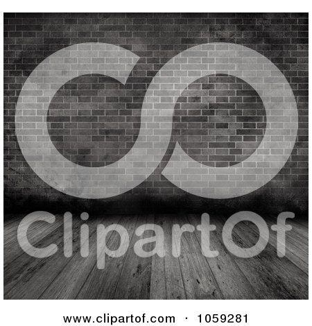 Royalty-Free Clip Art Illustration of a Grayscale Wood Floor And Grungy Brick Wall by KJ Pargeter