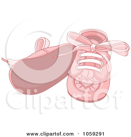Royalty-Free Vector Clip Art Illustration of a Pair Of Pink Girl Baby Shoes With Laces by Pushkin