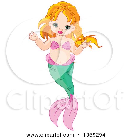 Royalty-Free Vector Clip Art Illustration of a Cute Red Haired Baby Mermaid by Pushkin