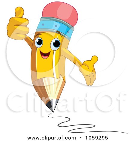 Royalty-Free Vector Clip Art Illustration of a Pencil Character Holding A Thumb Up by Pushkin