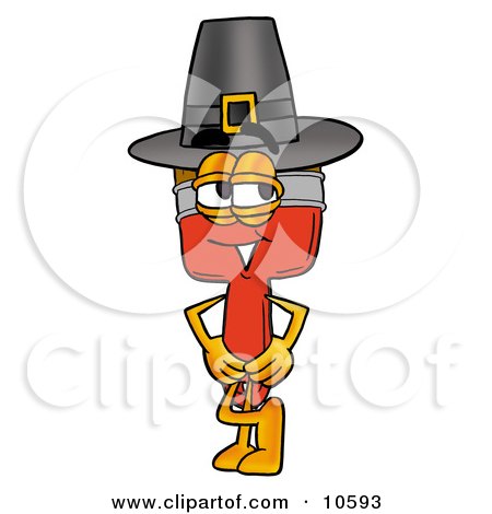 Clipart Picture of a Paint Brush Mascot Cartoon Character Wearing a Pilgrim Hat on Thanksgiving by Mascot Junction