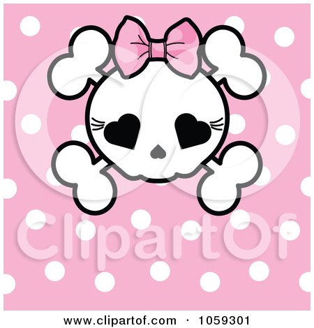 Royalty-Free Vector Clip Art Illustration of a Polka Dot Background With A Girly Skull by Pushkin