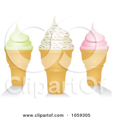 Royalty-Free Vector Clip Art Illustration of Three Ice Cream Cones, One With Sprinkles by elaineitalia