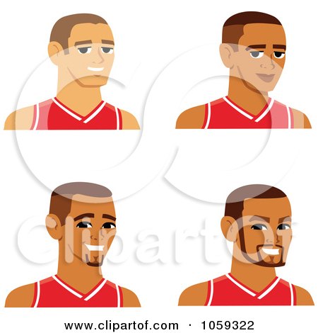 Royalty-Free Vector Clip Art Illustration of a Digital Collage Of Male Avatars Wearing Basketball Jerseys by Monica