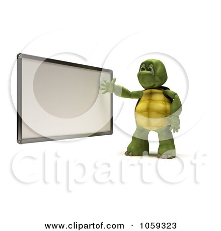 Royalty-Free CGI Clip Art Illustration of a 3d Tortoise Presenting A Blank White Board by KJ Pargeter