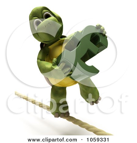 Royalty-Free CGI Clip Art Illustration of a 3d Tortoise Walking A Tight Rope With A Lira Symbol by KJ Pargeter