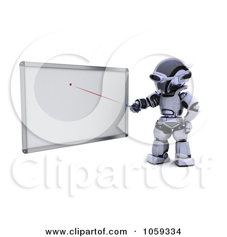 Royalty-Free CGI Clip Art Illustration of a 3d Robot Pointing To A White Board by KJ Pargeter