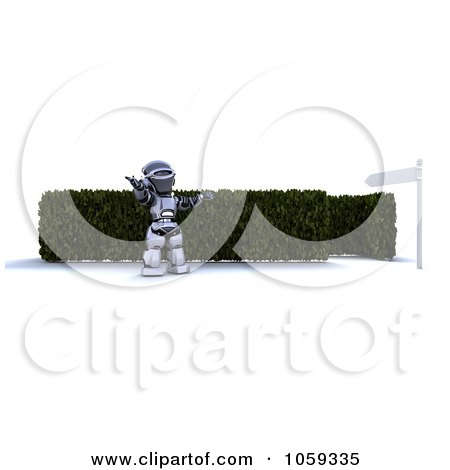 Royalty-Free CGI Clip Art Illustration of a 3d Robot Welcoming You Into A Maze by KJ Pargeter
