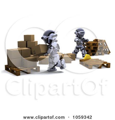 Royalty-Free CGI Clip Art Illustration of 3d Robots Moving Packages by KJ Pargeter