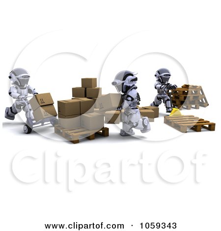 Royalty-Free CGI Clip Art Illustration of 3d Robots Organizing Packages by KJ Pargeter