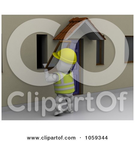 Royalty-Free CGI Clip Art Illustration of a 3d White Character Installing A Window Screen by KJ Pargeter