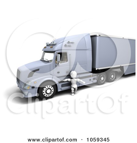 Royalty-Free CGI Clip Art Illustration of a 3d White Character Truck Driver By A Big Rig by KJ Pargeter