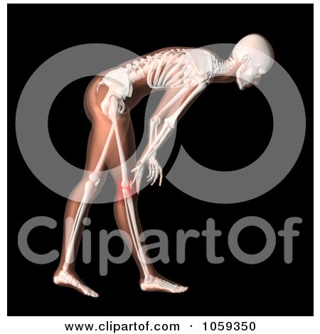 Royalty-Free CGI Clip Art Illustration of a 3d Woman's Body Bending Over With Knee Pain Highlighted by KJ Pargeter