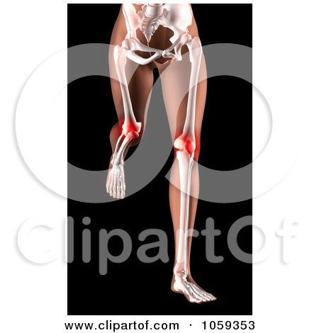 Royalty-Free CGI Clip Art Illustration of a 3d Woman's Body Running With Knee Pain Highlighted by KJ Pargeter