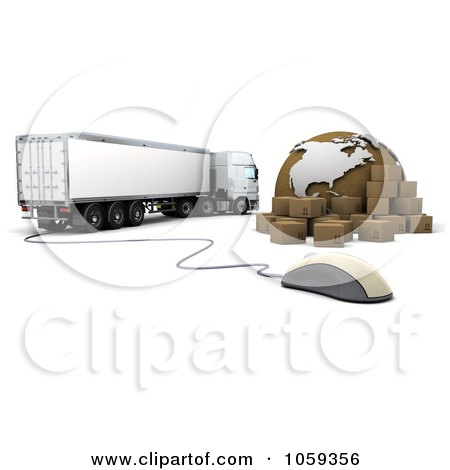 Royalty-Free CGI Clip Art Illustration of a 3d Computer Mouse, Packages, Globe And Big Rig by KJ Pargeter