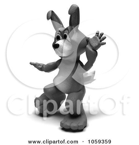 Royalty-Free CGI Clip Art Illustration of a 3d Gray Rabbit Cupping His Ear And Listening by KJ Pargeter