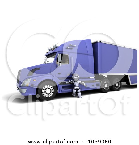 Royalty-Free CGI Clip Art Illustration of a 3d Robot Truck Driver Standing By A Big Rig by KJ Pargeter