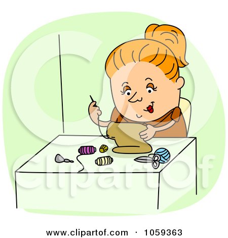 Royalty-Free Vector Clip Art Illustration of a Seamstress Sewing by BNP Design Studio