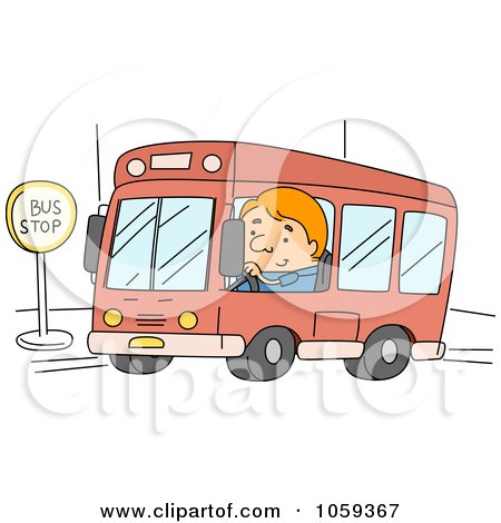 Royalty-Free Vector Clip Art Illustration of a Bus Driver Stopping by BNP Design Studio
