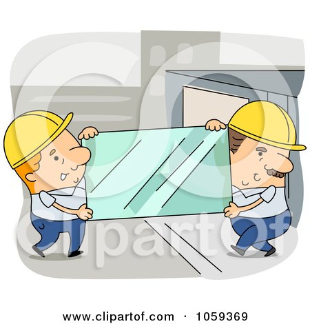 Royalty-Free Vector Clip Art Illustration of Two Glaziers Carrying Glass by BNP Design Studio