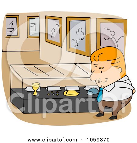 Royalty-Free Vector Clip Art Illustration of an Archivist Man By A Display by BNP Design Studio