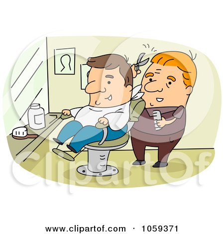 Royalty-Free Vector Clip Art Illustration of a Barber Cutting A Client's Hair by BNP Design Studio