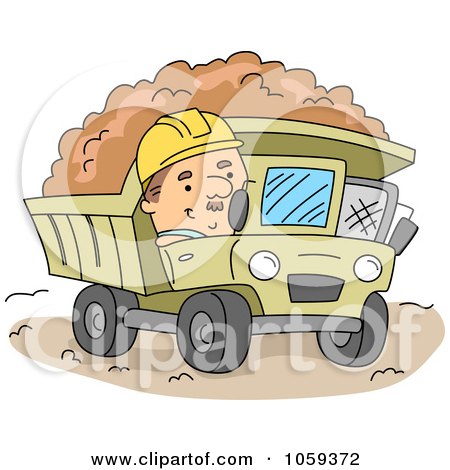 Royalty-Free Vector Clip Art Illustration of a Construction Worker Operating A Dump Truck by BNP Design Studio