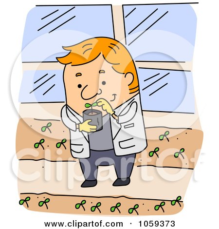 Royalty-Free Vector Clip Art Illustration of an Agricultural Scientist Studying A Seedling by BNP Design Studio