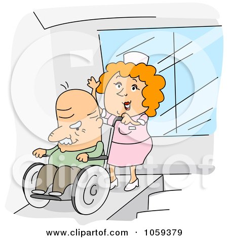 Royalty-Free Vector Clip Art Illustration of a Nurse Pushing A Man In A Wheelchair by BNP Design Studio
