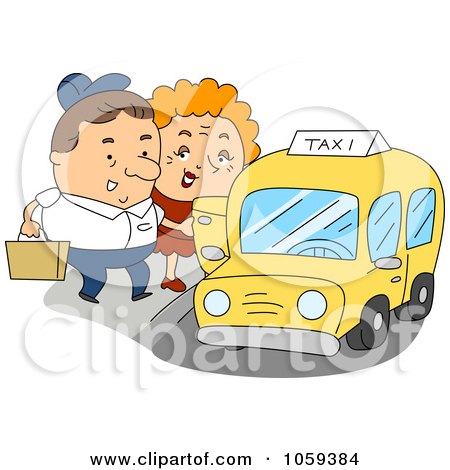Royalty-Free Vector Clip Art Illustration of a Taxi Driver Assisting A Woman by BNP Design Studio
