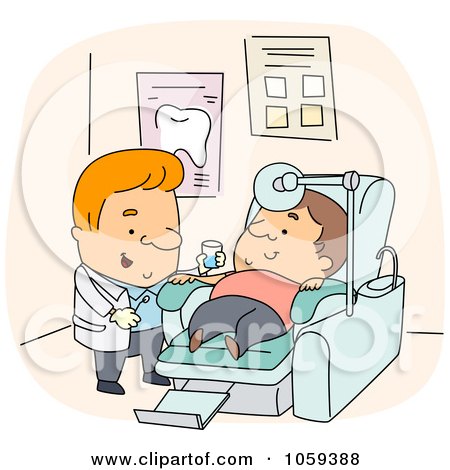 Royalty-Free Vector Clip Art Illustration of a Dentist Giving Mouth Wash To A Patient by BNP Design Studio