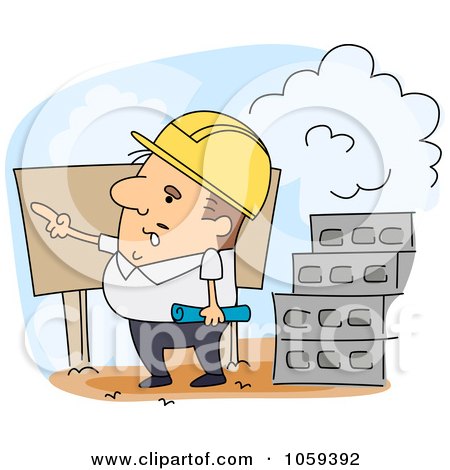 Royalty-Free Vector Clip Art Illustration of an Engineer Pointing On A Job Site by BNP Design Studio