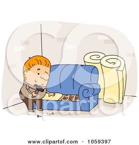 Royalty-Free Vector Clip Art Illustration of an Upholsterer Working On A Sofa by BNP Design Studio