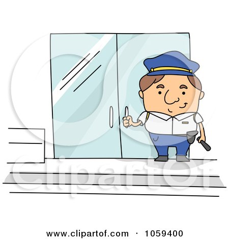 Royalty-Free Vector Clip Art Illustration of a Security Guard By Doors by BNP Design Studio