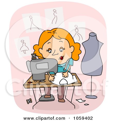 Royalty-Free Vector Clip Art Illustration of a Seamstress Using A Sewing Machine by BNP Design Studio
