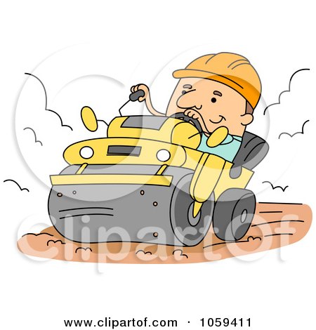 Royalty-Free Vector Clip Art Illustration of a Construction Worker Operating A Vibro Roller by BNP Design Studio